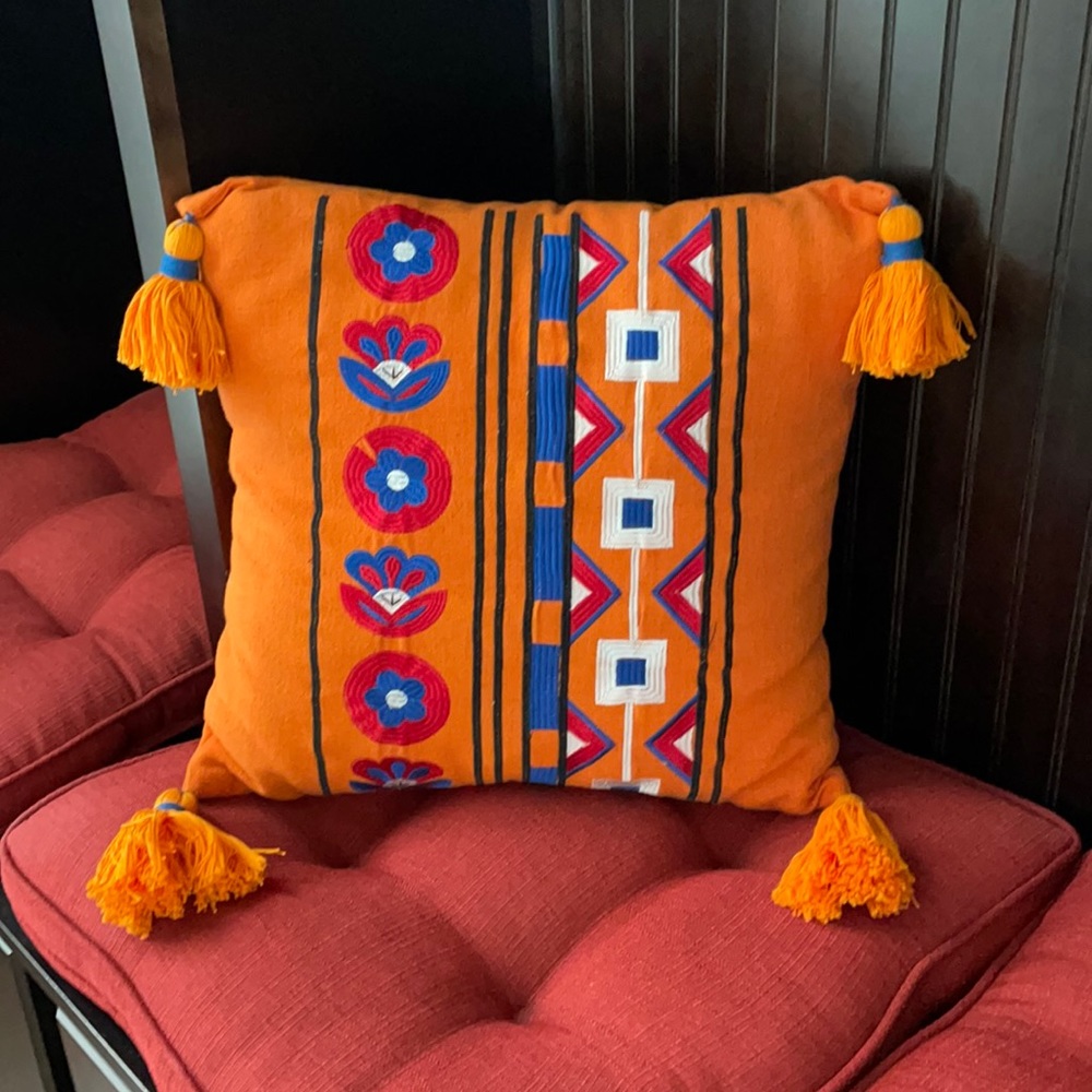 Embroidered Cushion Cover With Tassels